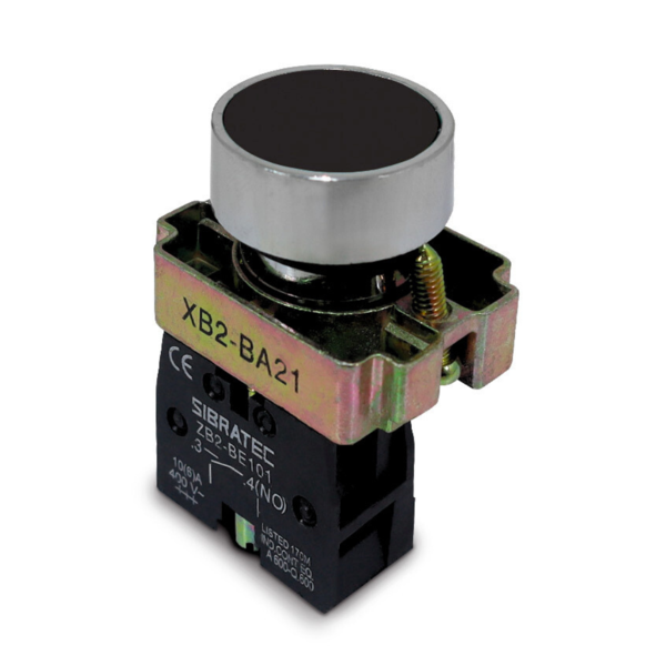 Botão De Impulso Metálico | Ampb6b Ou  Xb2-ba21 | Preto | 1na